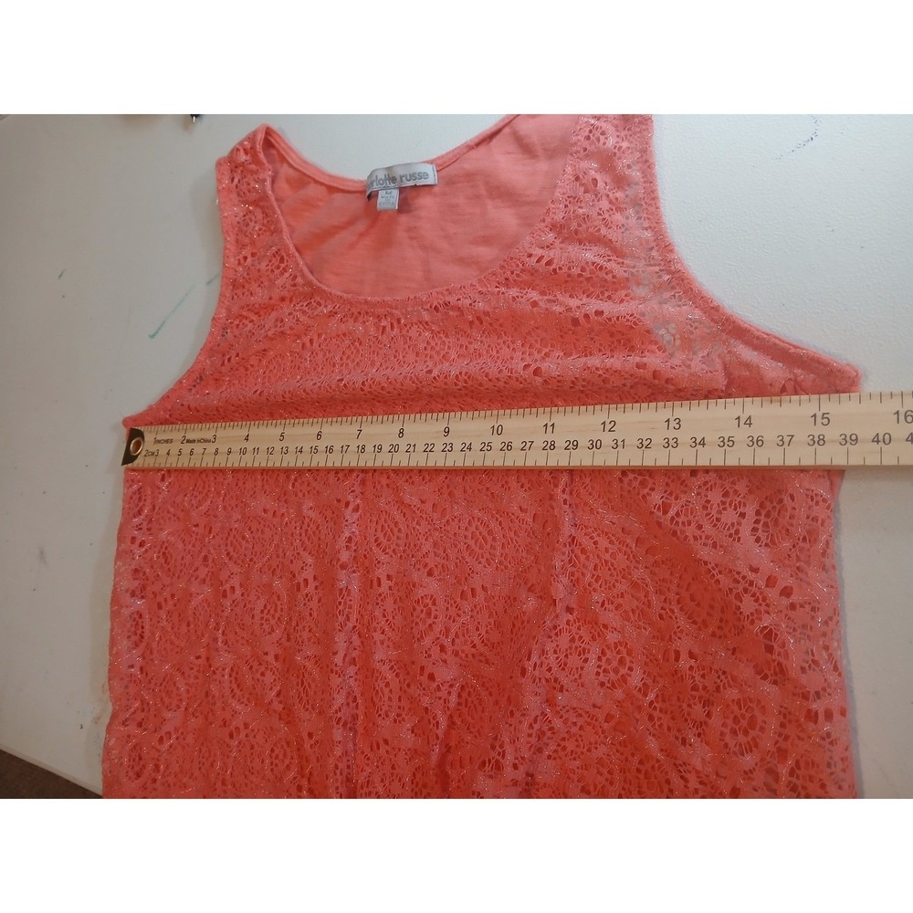 Charlotte Russe Coral Lace Tie Front Tank Top Glitter Mesh Size Juniors Medium - Picture 5 of 10